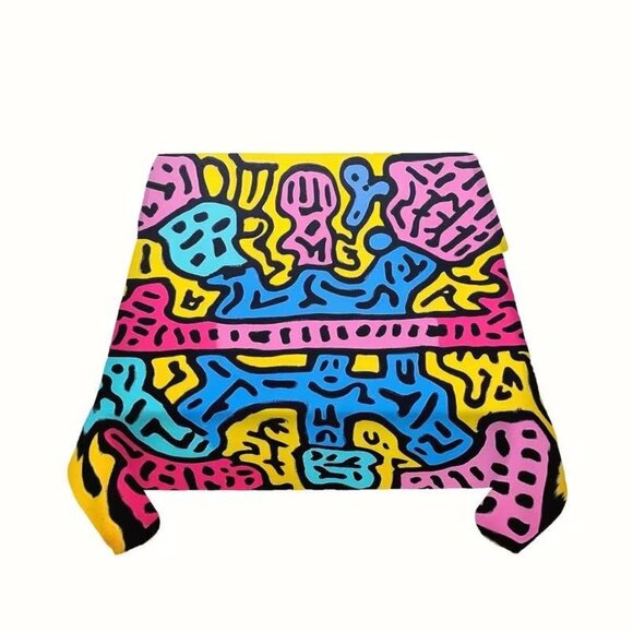 Keith Haring Inspired Design Tablecloth 60" Square. - Picture 6 of 6